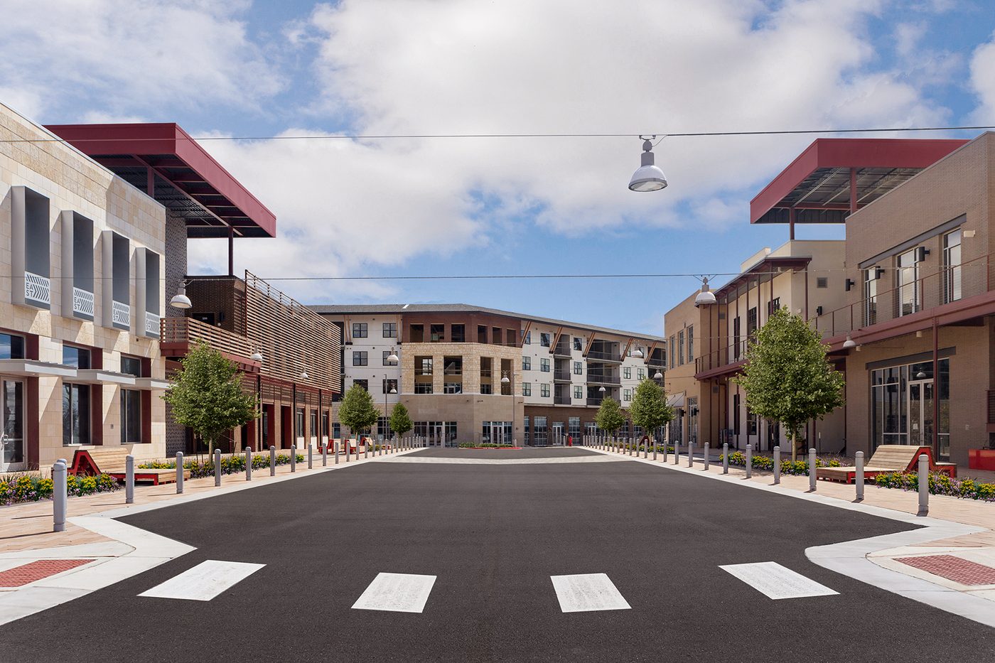 Completed multifamily retail street at East Village
