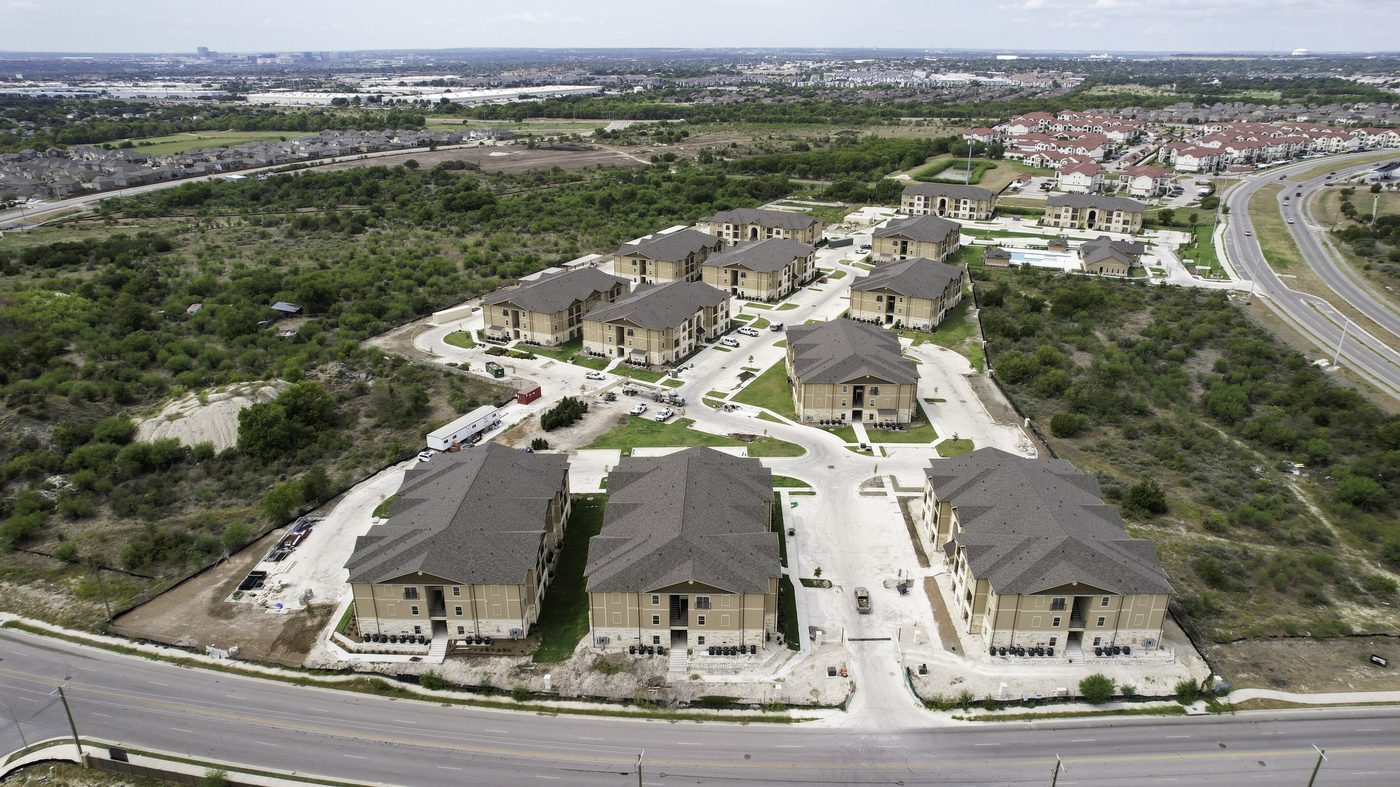 Aerial view of the completed Edenbrook apartment community in Austin