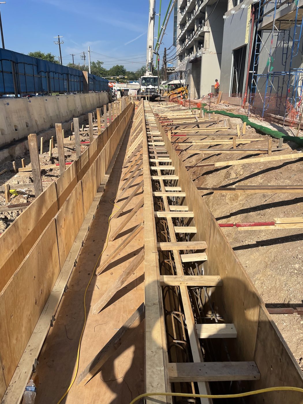 Cast-in-place concrete formwork and rebar along the Barton Springs Road corridor